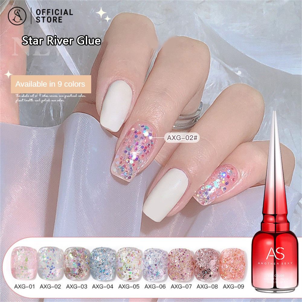 สีเจล สีทาเล็บเจล กากเพชร AS ( รหัส AXG ) 9 เฉด 15ml ยาทาเล็บเจล AS เงา ติดทนนาน เม็ดสีแน่น พร้อมส่ง!