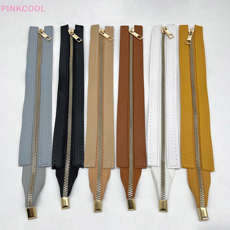 Pinkcool ซิปโลหะ หนัง PU 30 ซม. อุปกรณ์เสริม สําหรับเย็บกระเป๋าถือ งานฝีมือ DIY