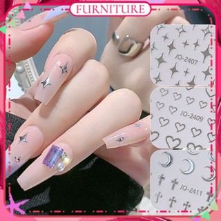 ♕Nail Art Little Star สติ๊กเกอร์ติดเล็บ Pentagram Croxin Moon โลหะ Silver Bow Butterfly Water Drops ตกแต่งเล็บ Manciure Tool For Nail Shop 1Pc FURNITURE