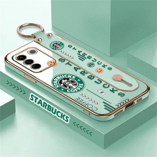 เคสโทรศัพท์มือถือ ยางนิ่ม ลาย Starbucks พร้อมขาตั้ง พับได้ หรูหรา สําหรับ Vivo Y16 Y02 Y02s Y22 Y35 Y15s Y15A Y01 Y21A Y33T Y33S Y12S Y20s Y20i Y11 Y12 Y15 Y17 Y19 Y91C