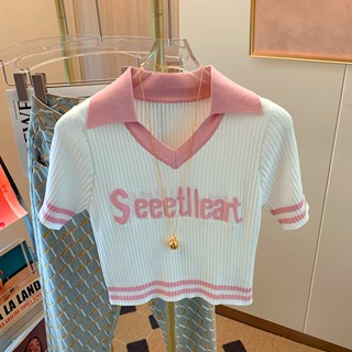 Sweetheart เสื้อยืดโปโล แขนสั้น ปักลาย สีชมพู สําหรับผู้หญิง MC HBBB