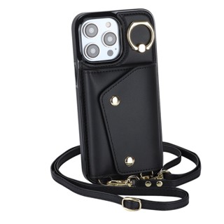 เคสโทรศัพท์มือถือหนัง มีซิป พร้อมสายสะพาย และช่องใส่บัตร สําหรับ iPhone 14 13 12 11 Pro Max XS X XR 7 8 Plus