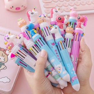 10-in-1 ปากกาลูกลื่น ลายการ์ตูนยูนิคอร์นน่ารัก 10 สี 4 ชิ้น สําหรับสํานักงาน โรงเรียน