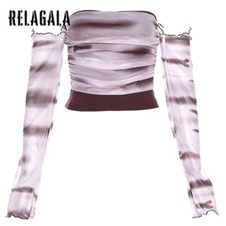 Relagala เสื้อยืดแขนยาว ลายทาง แนวสตรีท สําหรับผู้หญิง 2023