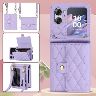 เคสโทรศัพท์หนัง ฝาพับ กันกระแทก พร้อมช่องใส่บัตร และสายคล้องยาว สําหรับ OPPO Find N2