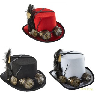 Treeling Steampunk Time Traveler Hat Steampunk หมวกด้านบน สําหรับผู้ชาย พร้อมแว่นตา Steampunk หมวกปาร์ตี้ฮาโลวีน Steampunk Acc