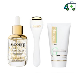 Smooth E Gold Advanced Boosting Set (Roller (Gold),24K Gold  30Ml, Gold Cleansing Foam 1.5 Oz.)[Plife]