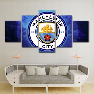 ภาพวาดผ้าใบ รูปโลโก้ Manchesters City Football Club 5 แผง สําหรับตกแต่งผนังบ้าน