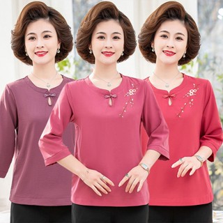 เสื้อเชิ้ตแขน 3/4 ขนาดใหญ่ ปักลายดอกไม้ สไตล์วินเทจ พลัสไซซ์ XL-5XL สําหรับผู้หญิง