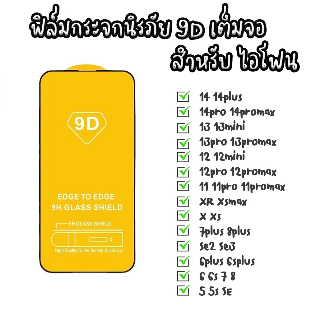 ฟิล์ม For iPhone 16 15 11 12 13 14 Pro Max 12 Mini 6 6S 7 8 Plus X XR XS Max SE 2020 ฟิล์มกระจก 9D แบบเต็มจอ สำหรับไอโฟน