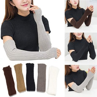 New Women Long Fingerless Gloves Arm Hand Warmer Knitted Mittens Winter