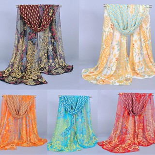ผ้าพันคอ ผ้าซาติน ลายนกยูง สําหรับผู้หญิง ใส่นอน