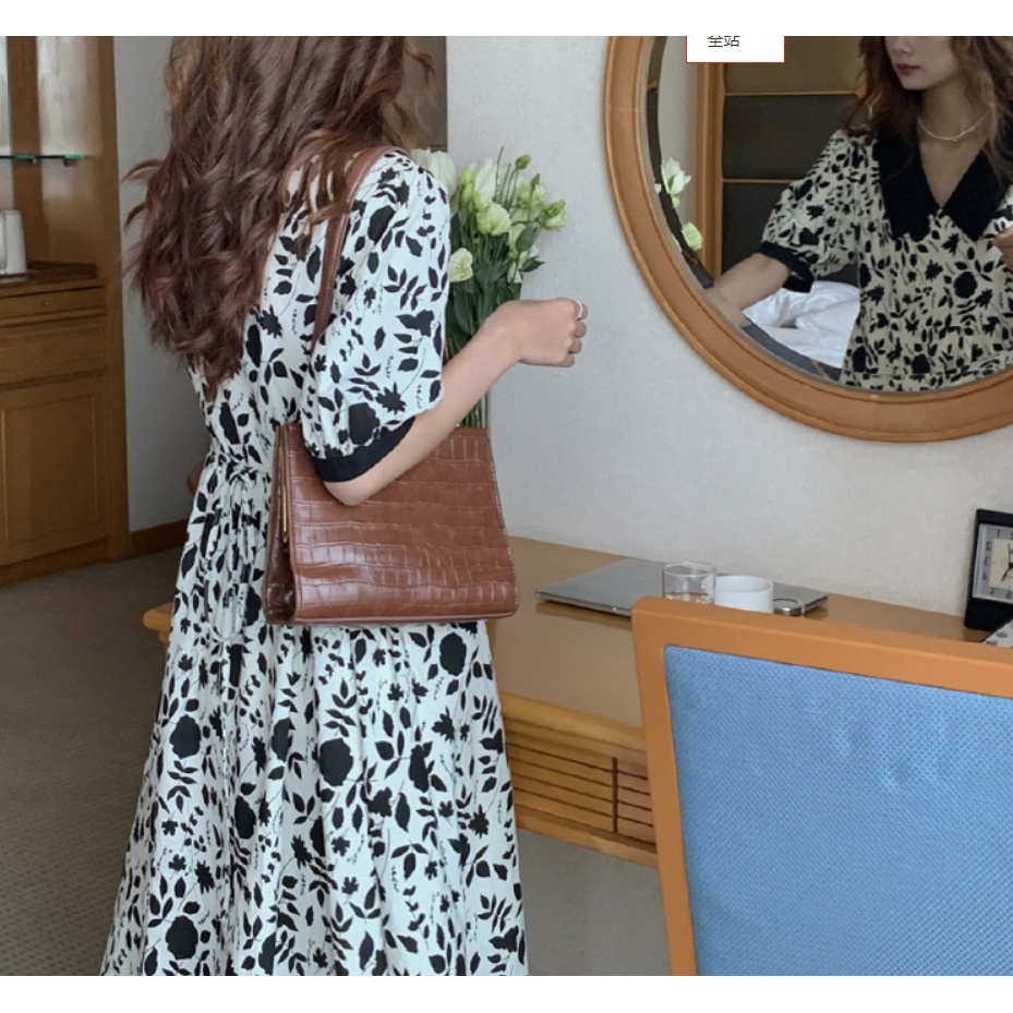 Suxi ชุดเดรสยาว คอวี แขนพอง ลายดอกไม้ สไตล์วินเทจ แฟชั่นฤดูร้อน สําหรับผู้หญิง - รูปที่ 6