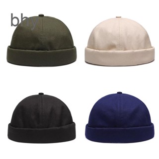 Bhy ผู้ชาย ผู้หญิง Skullcap หมวกลําลอง Docker Sailor Brimless สีทึบ หมวกฮิปฮอป