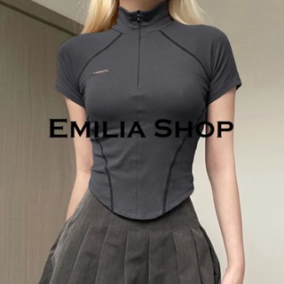 EMILIA SHOP เสื้อยืด เสื้อครอป เสื้อผ้าแฟชั่นผู้หญิง สไตล์เกาหลี ins 2023 ใหม่ A29J1G7 0625