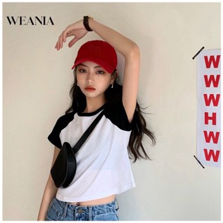 Weania เสื้อยืดครอป ตัวสั้น สไตล์ Instagram สําหรับผู้หญิง