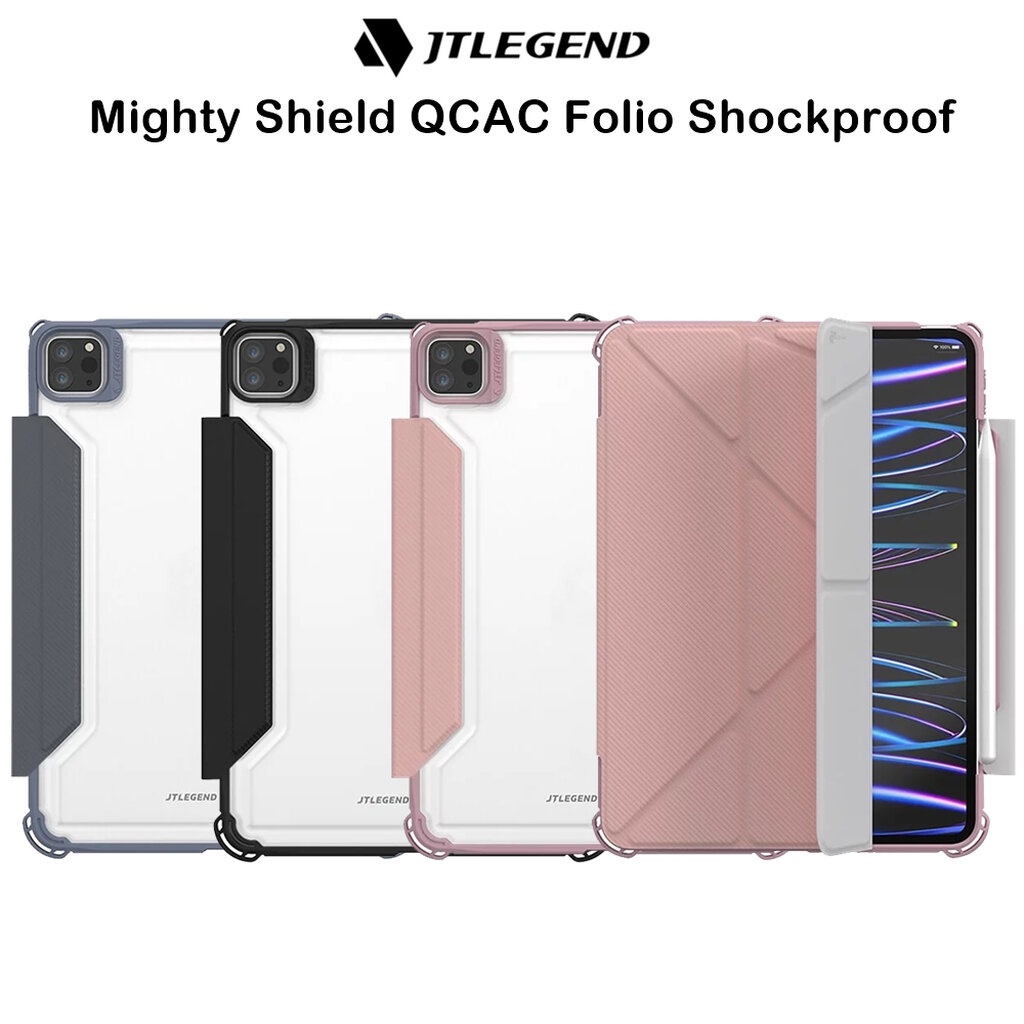 Jtlegend Mighty Shield QCAC Folio ShockProof เคสฝาพับหลังใสเกรดพรีเมี่ยม เคสสำหรับ iPad Pro 11 20/21/22/ iPad Air 4/5