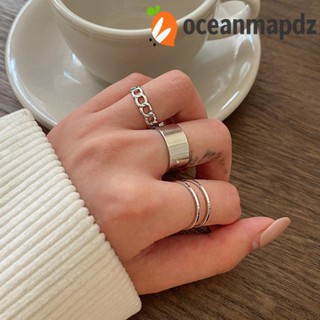 OCEANMAPDZ ชุดแหวนโซ่ ทรงกลม ทรงเรขาคณิต เรียบง่าย สไตล์เกาหลี วินเทจ เครื่องประดับ สําหรับผู้หญิง