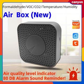 Tuya Wifi Smart Air Box ฟอร์มาลดีไฮด์、voc、คาร์บอนไดออกไซด์、อุณหภูมิ、ความชื้น เครื่องตรวจจับระดับคุณภาพอากาศ 80db Alarm Sound Reminder แอปพลิเคชั่นหลายฉาก หุบเขาลึก