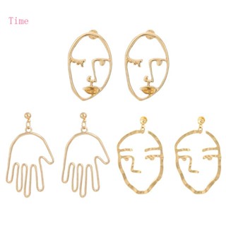 Time ต่างหูแฟชั่น โลหะผสม สไตล์มินิมอล 3 คู่
