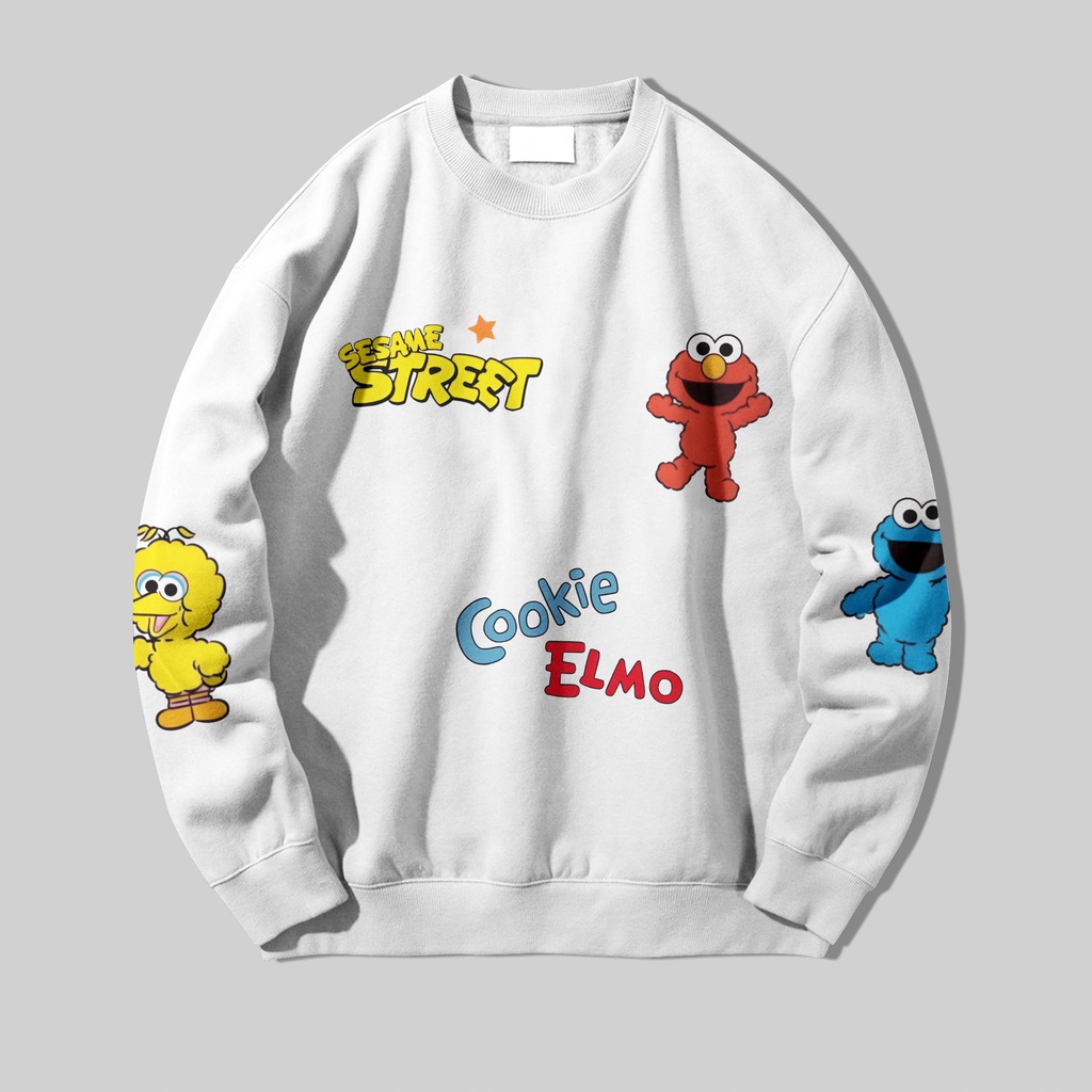 Crewneck Sesame street elmo คุกกี้มอนสเตอร์เสื้อกันหนาวพรีเมี่ยม unisex ผู้ชายและผู้หญิง ไซส์ M-XL