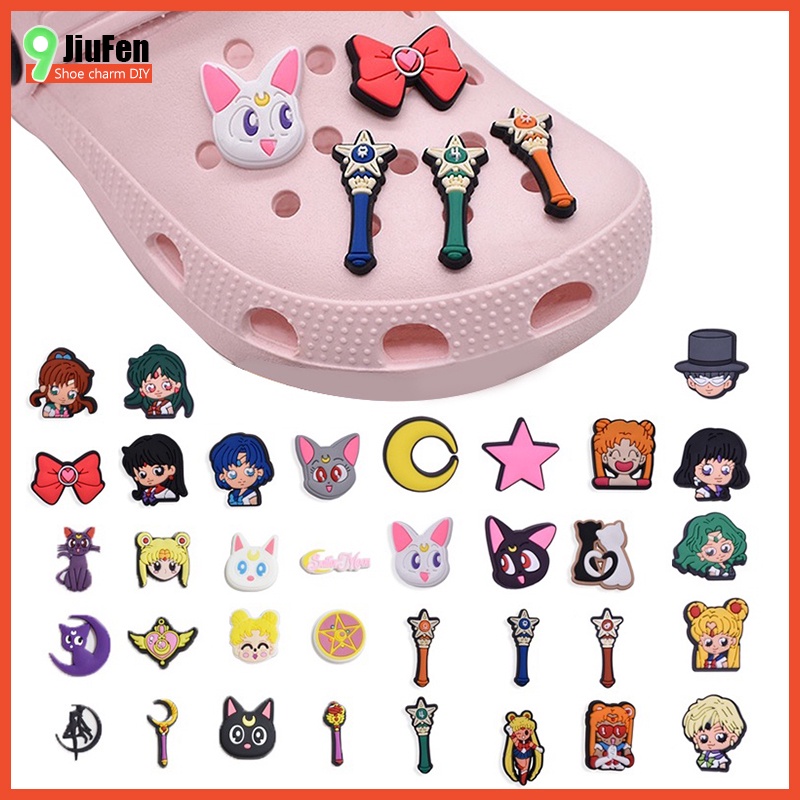 Croc Jibbit การ ์ ตูน Croc Buckle น ่ ารัก Cat Charm เซเลอร ์ Moon รูปแบบ DIY ของขวัญอุปกรณ ์ เสริมรองเท ้ า