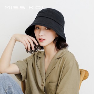 Misskoi [พร้อมส่ง] หมวกบักเก็ต ผ้าฝ้ายแท้ สีพื้น แบบเรียบง่าย สไตล์เกาหลี ฮาราจูกุ สําหรับผู้หญิง