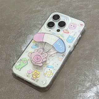 เคสโทรศัพท์มือถือ ซิลิโคน กันกระแทก ลายการ์ตูนกระต่ายร่มชูชีพน่ารัก พร้อมขาตั้ง สองชั้น สําหรับ Iphone 11 12 13 14 14promax 14pro 14 11 12