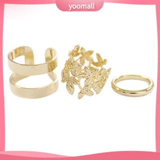 {YO} แหวนนิ้วมือ รูปใบไม้ สีเงิน สีทอง 3 ชิ้น