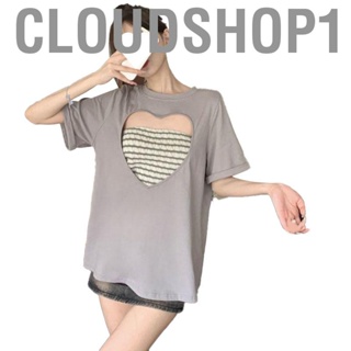 Cloudshop1 Striped Tube Top  Round Neck Comfortable Cut Out Women Short Sleeve Shirt Pullover 2 Piece for Daily