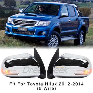 ปีกกระจกมองหลังรถยนต์ ด้านนอก โครเมี่ยม 5 สาย พร้อมไฟเลี้ยว 2 ชิ้น สําหรับ Toyota Hilux Vigo 2012 2013 2014