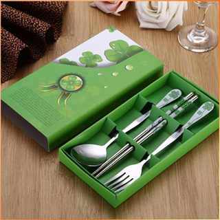 Creative 3pcs Tableware Set Portable Multicolor Stainless Steel Spoon Chopsticks Fork Set For Friends Gifts With Box-FE