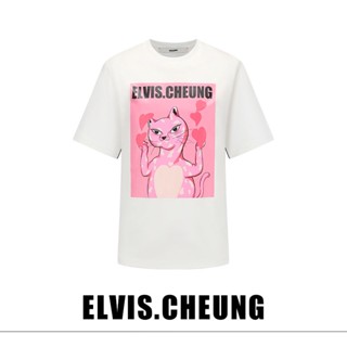 Elvis. Cheung เสื้อยืดแขนสั้นลําลอง ผ้าฝ้าย พิมพ์ลายเสือดาว แฟชั่นฤดูใบไม้ผลิ และฤดูร้อน