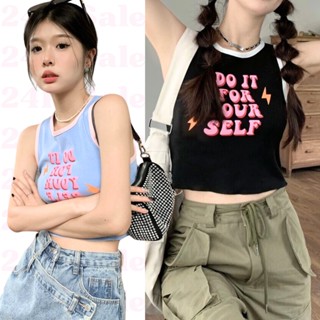 shop24📱สต็อกไทย เสื้อกล้ามครอปกุ้นขอบ สกรีนลาย DO IT 3 สี