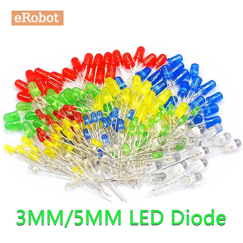 ชุดไฟ LED F3 F5 3 มม. 5 มม. 5 สี สีขาว เหลือง แดง เขียว น้ําเงิน DIY 100 ชิ้น