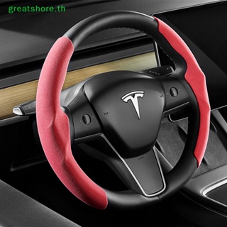 Greatshore ปลอกหุ้มพวงมาลัยรถยนต์ หนังนิ่ม กันลื่น ระบายอากาศ สําหรับ Tesla Model 3 Model Y Model3