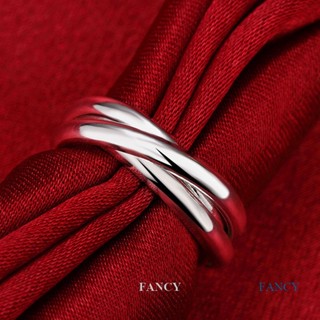 Fancy แหวนเงินสเตอร์ลิง 925 สามห่วง เครื่องประดับแฟชั่น สําหรับผู้หญิง ผู้ชาย งานแต่งงาน งานหมั้น ปาร์ตี้ เสน่ห์ ขนาด 5-10