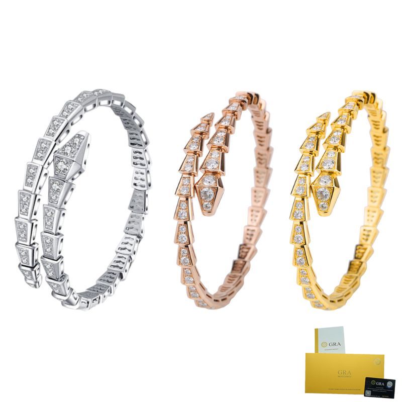 [พร้อมใบรับรอง Gra] สร้อยข้อมือทอง 18K รูปงู ประดับเพชร หรูหรา สีขาว เครื่องประดับ