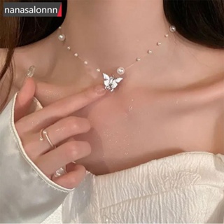 Nanasn| เครื่องประดับ สร้อยคอโซ่ จี้ผีเสื้อ ประดับไข่มุก อเนกประสงค์ แบบเรียบง่าย N5V5