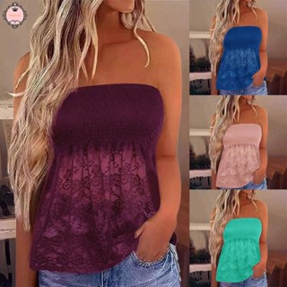 Women Summer Sleeveless Strapless Floral Pleated Tank Tops Casual Loose Tube Top