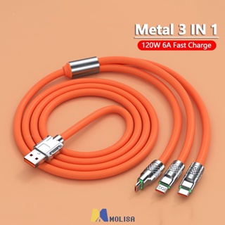 สายชาร์จ 3 In 1 120w 6a Super Fast Charger Usb Protecetion สำหรับ Micro Type-c MOLISA