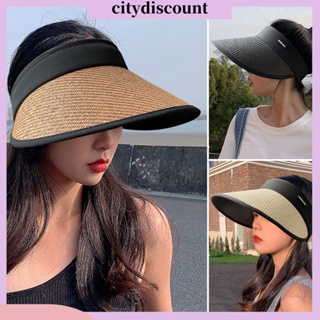 &lt;citydiscount&gt; หมวกปีกกว้าง ปรับหัวเข็มขัดได้ ฤดูร้อน สีปะติดปะต่อกัน ผู้หญิง หมวกบังแดด หมวกแฟชั่น อุปกรณ์เสริม