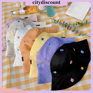 &lt;citydiscount&gt; หมวกบักเก็ตกันแดด ทรงกลม ปักลายดอกไม้ น้ําหนักเบา พับได้ ซักล้างได้ อุปกรณ์เสริม สําหรับผู้หญิง