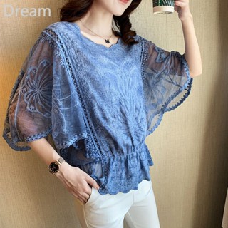 Fashion Womens embroidered lace shirt fashionable top small shirt Western style summer bat sleeve comfortable