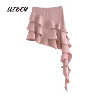 Uibey กระโปรงยาวครึ่งตัว เอวสูง สีพื้น 2614