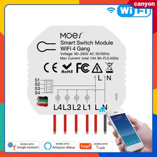 Tuya Wifi Mini Smart Light Switch 4 Gang 1/2 Way Diy Module Smartphone App รีโมทคอนโทรลไร้สายเข้ากันได้กับ Alexa Echo และ Google Home canyon