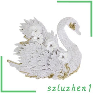 [Szluzhen1] แผ่นแพทช์เลื่อม รูปหงส์ 3D สีขาว สําหรับตกแต่งเสื้อผ้า หมวก กระเป๋า