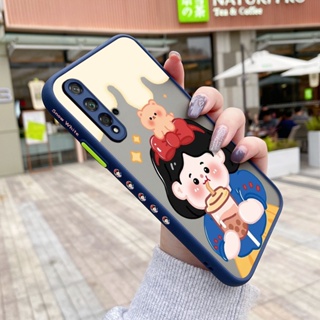 สําหรับ Huawei Nova 5T Honor 20 Pro เคส การ์ตูน ชานม เด็กผู้หญิง รูปแบบ บาง ด้าน สี่เหลี่ยม การออกแบบใหม่ กันกระแทก ฝ้า ใส เคสโทรศัพท์แข็ง