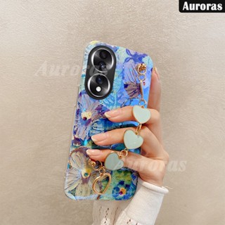 เคสโทรศัพท์มือถือ แบบนิ่ม ลายภาพวาดสีน้ํามัน รูปดอกซากุระ และหัวใจ มีสายคล้องมือ สําหรับ Honor 90 Pro Honor 90 Pro