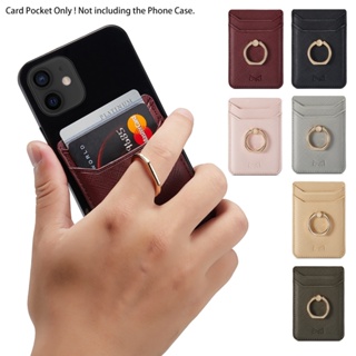 เคส Card Pocket โทรศัพท์มือถือหนัง PU พร้อมแหวนขาตั้งโลหะ สําหรับ Universal Leather Credit Card Bag With Metal Finger Ring Holder for iPhone 15 14 Plus 13 Pro Max 12 Mini 11 SE 2022 2020 5 5s 6 6s 7 8 Plus ฝาผับเก็บนามบัตรได้ เคสหนัง